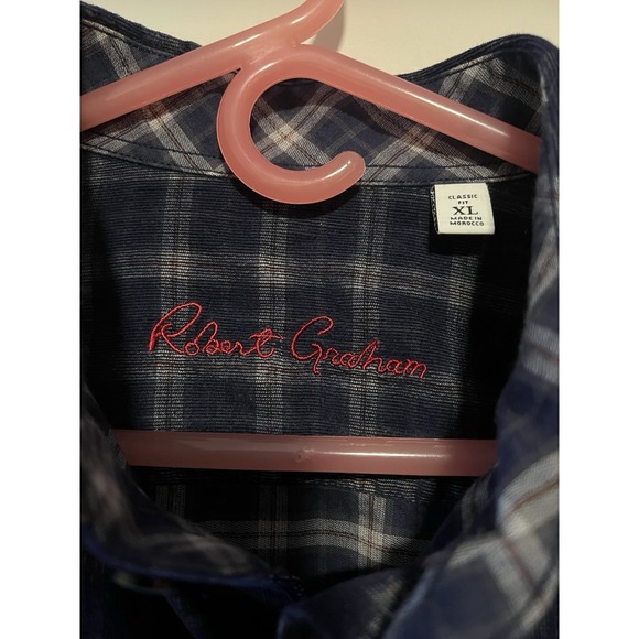 Robert Graham Mens Micro Corduroy Blue Plaid Shirt Sz XL Classic Fit Long Sleeve - Picture 2 of 8
